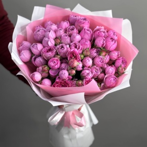 Букет из 17 кустовых пионовидных роз Мисти Баблз (60 см) в Москве