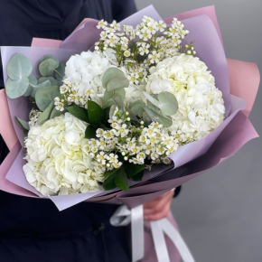 Букет "Суприм" из гортензий и хамелациума в Москве
