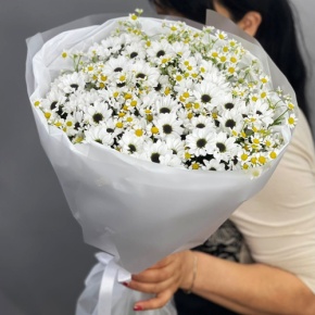 Букет "Понарошку" из хризантем сантини и ромашек в Москве