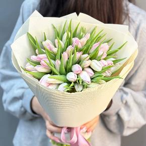 Букет 49 бело-розовых тюльпанов в Москве