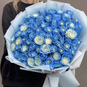 Букет "Алмаз" из 75 голубых роз Эквадор (60 см) в Москве
