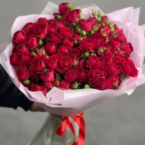 Букет из 17 красных кустовых пионовидных роз (50 см) в Москве
