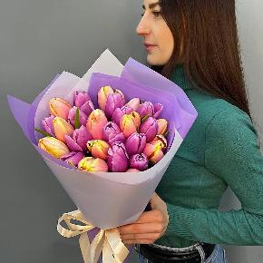 Букет из 25 тюльпанов "Черничный пудинг" в Москве