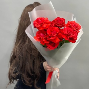 Букет "Пламенный поцелуй" из 9 французских роз Эквадор Нина (60см) в Москве