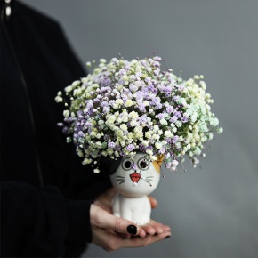 Композиция из гипсофил в керамическом кашпо в Москве