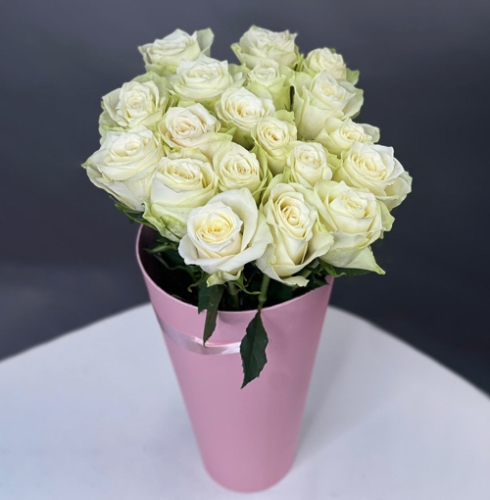 19 белых роз Кения в конусе в Москве