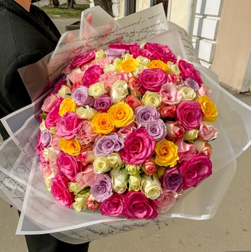 Букет "Bubble gum" из 101 розы микс (50 см) в Москве